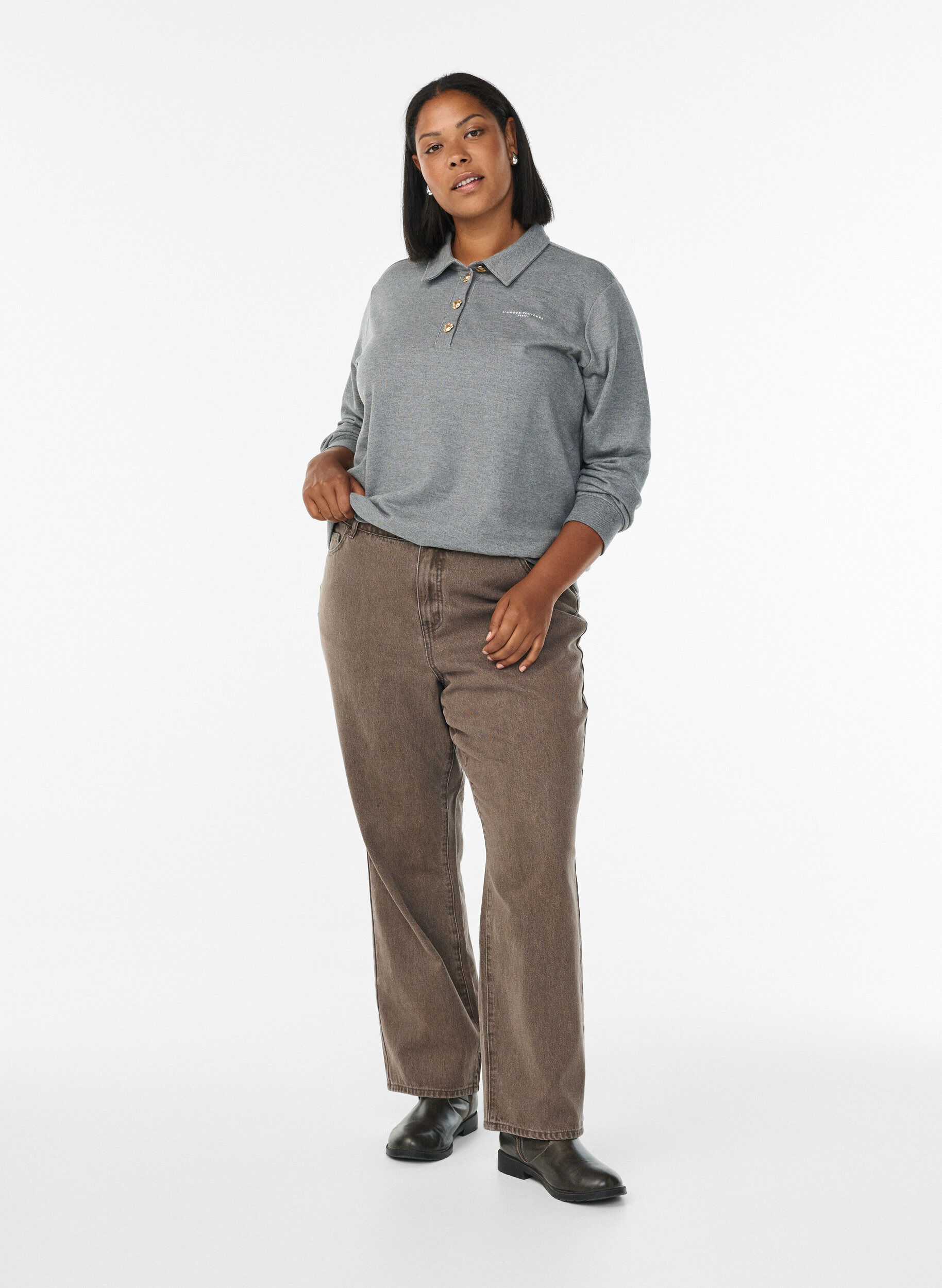 Zizzi Koszulka polo z ozdobnymi guzikami, Szary, Model image number 1