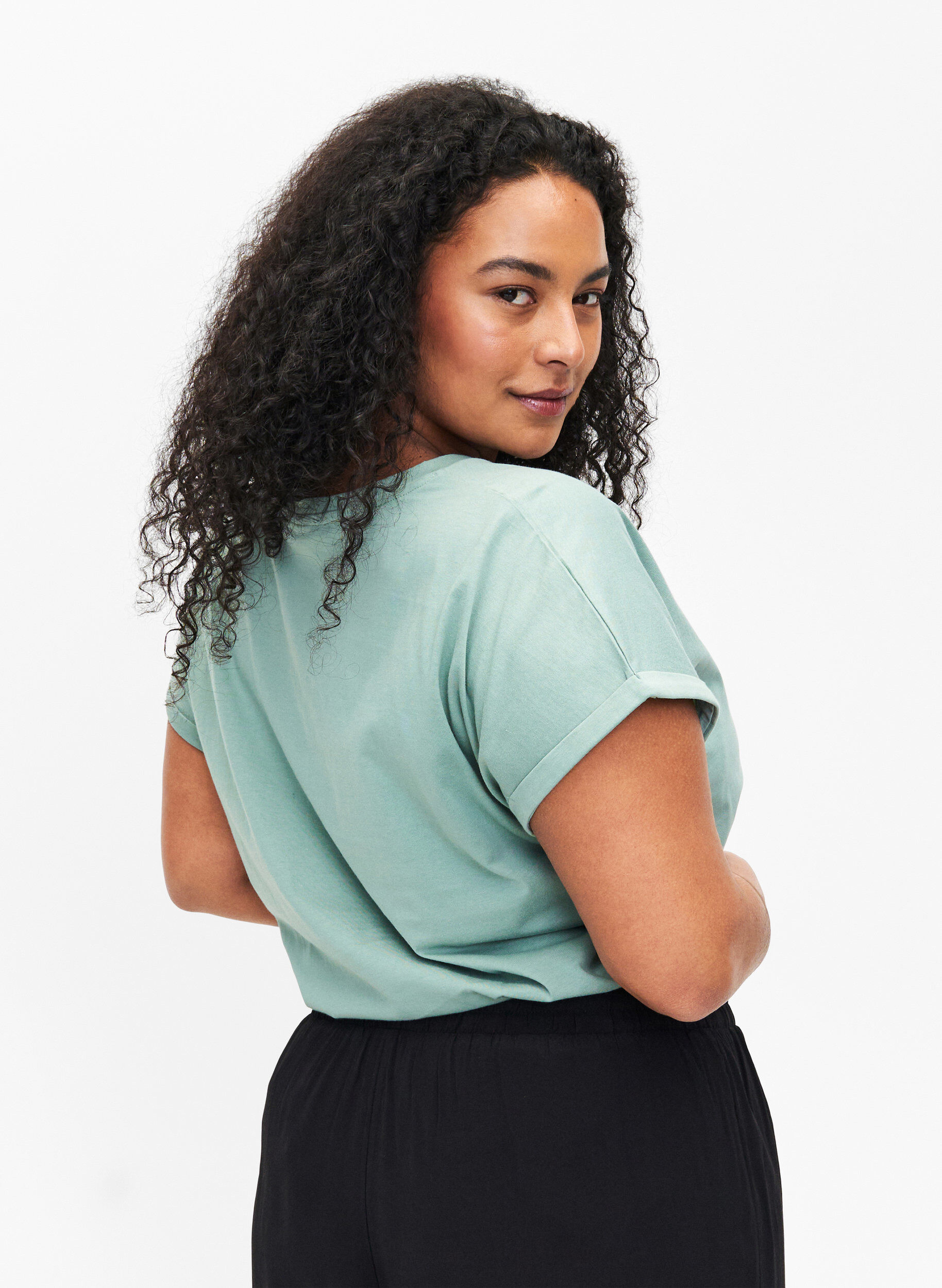 Zizzi T-shirt z organicznej bawelny ze zlotym nadrukiem, Ch.Green Gold Flower, Model image number 1