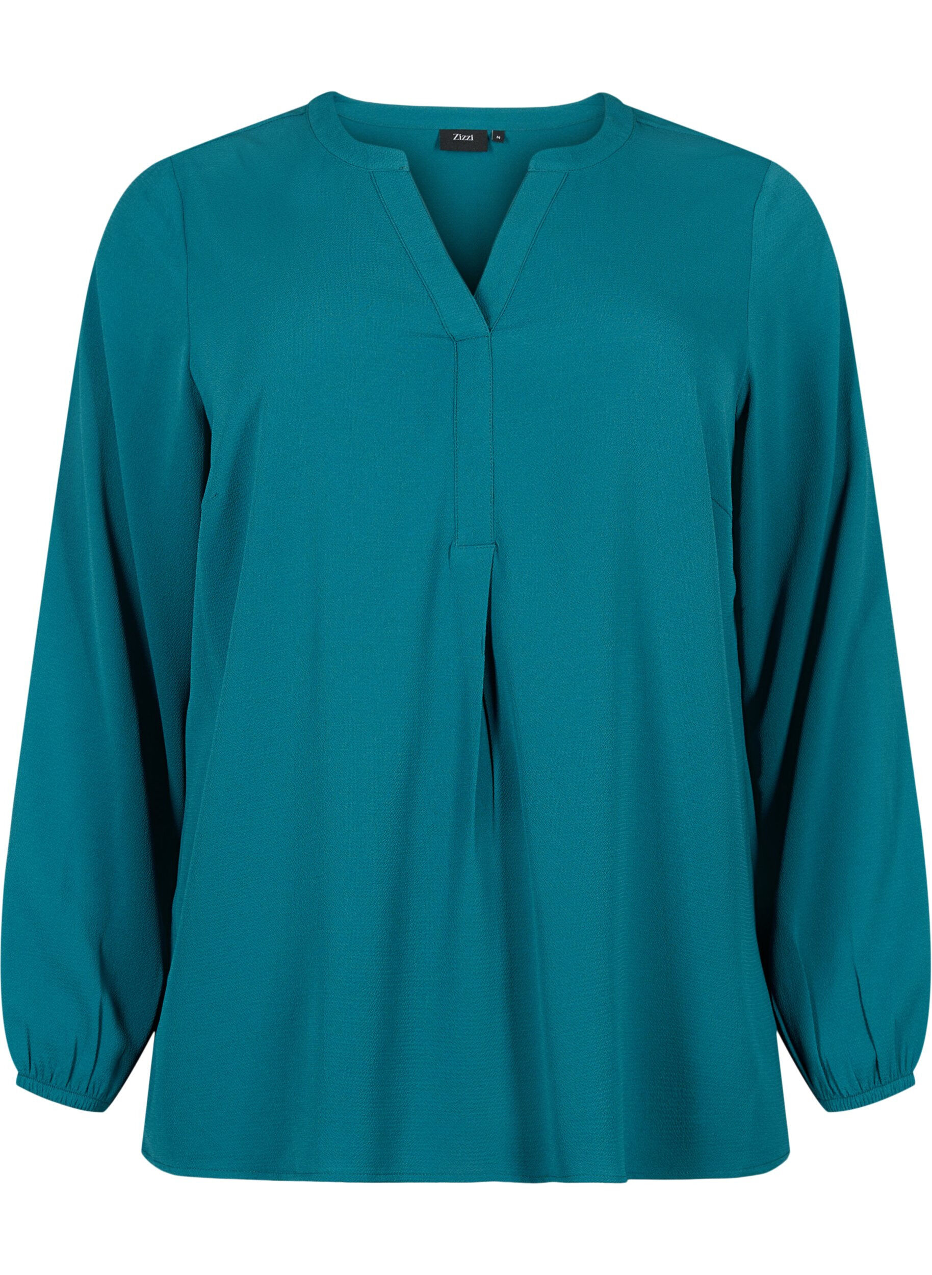 Zizzi Jednokolorowy top z dekoltem w szpic, Deep Teal, Packshot image number 0