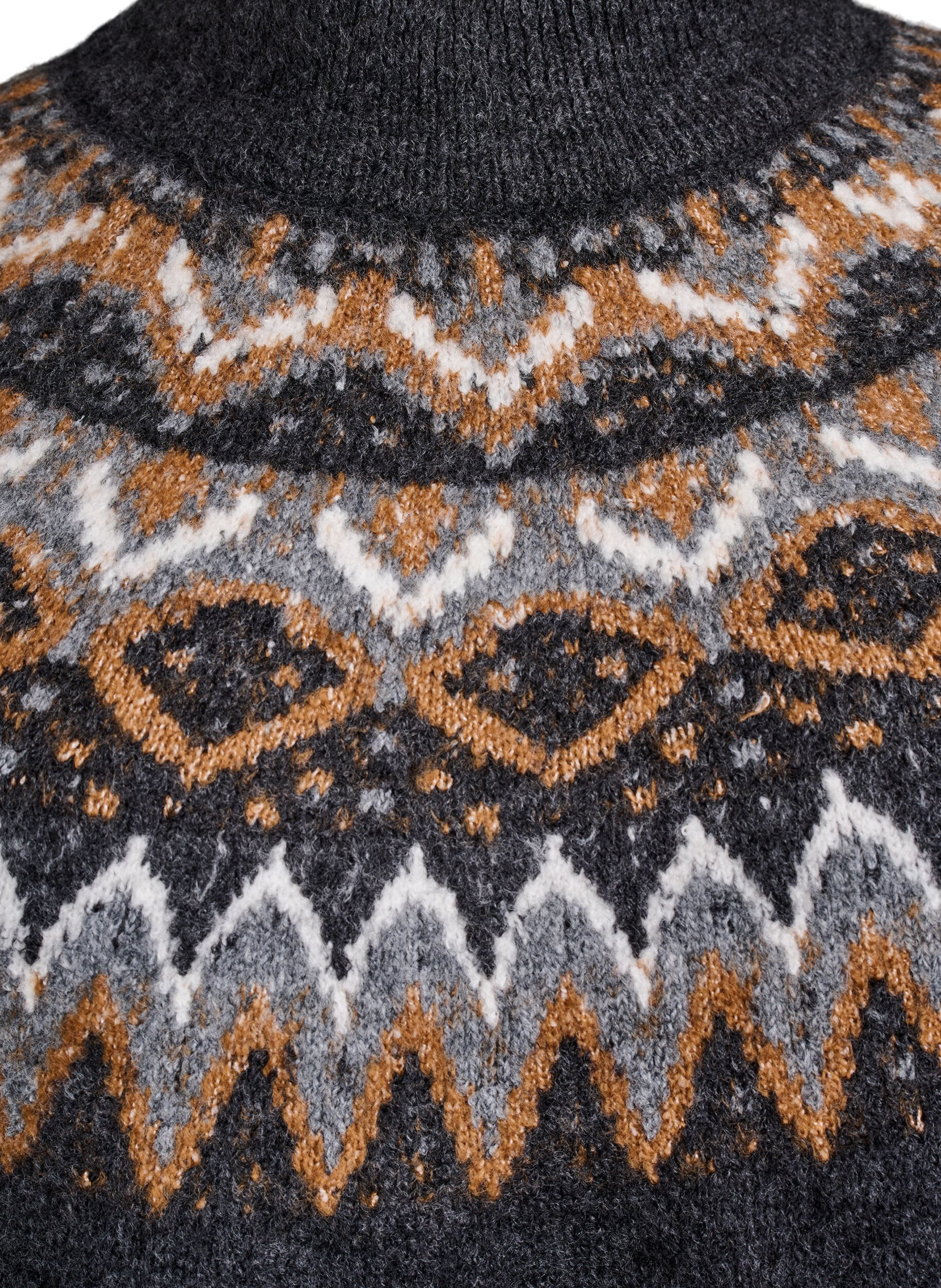 Zizzi Bluzka dzianinowa ze wzorem i wysokim kolnierzykiem, Ciemnoszary, Packshot image number 2