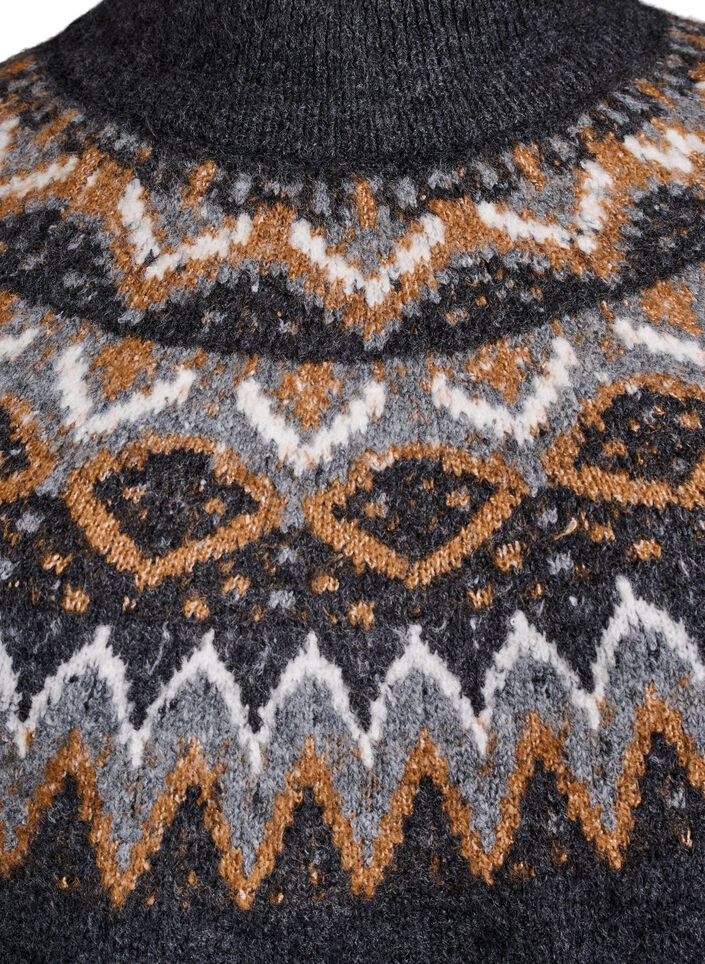 Bluzka dzianinowa ze wzorem i wysokim kolnierzykiem, Ciemnoszary, Packshot image number 2