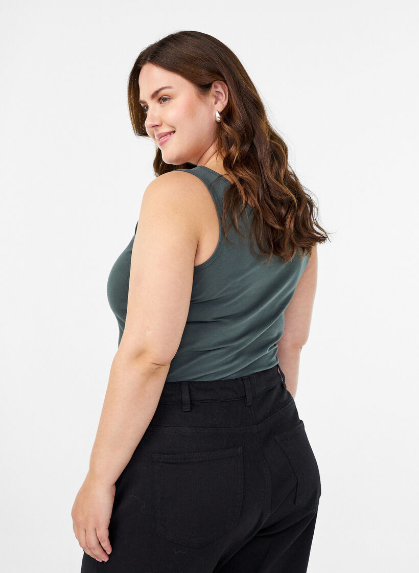 Podstawowy top bawelniany w jednolitym kolorze, Zielony, Model image number 2