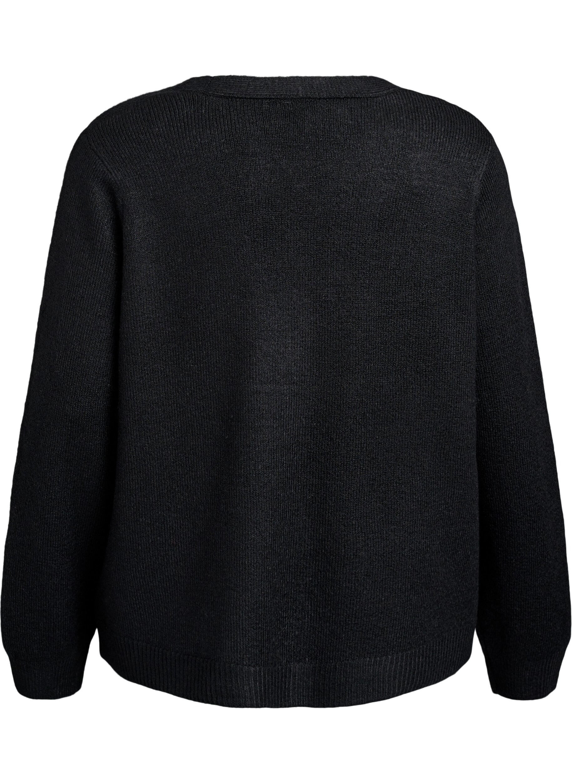 Zizzi Dzianinowy kardigan z perlowymi guzikami, Czarne, Packshot image number 1