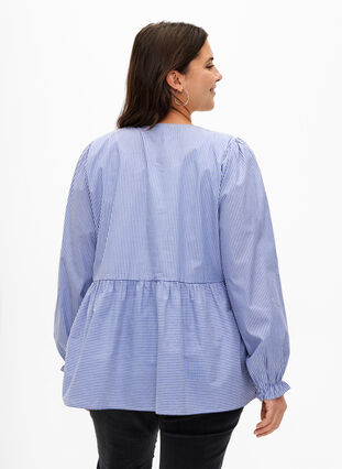 Bawelniana bluzka w paski z wiazaniem, Baja Blue Stripe, Model image number 1