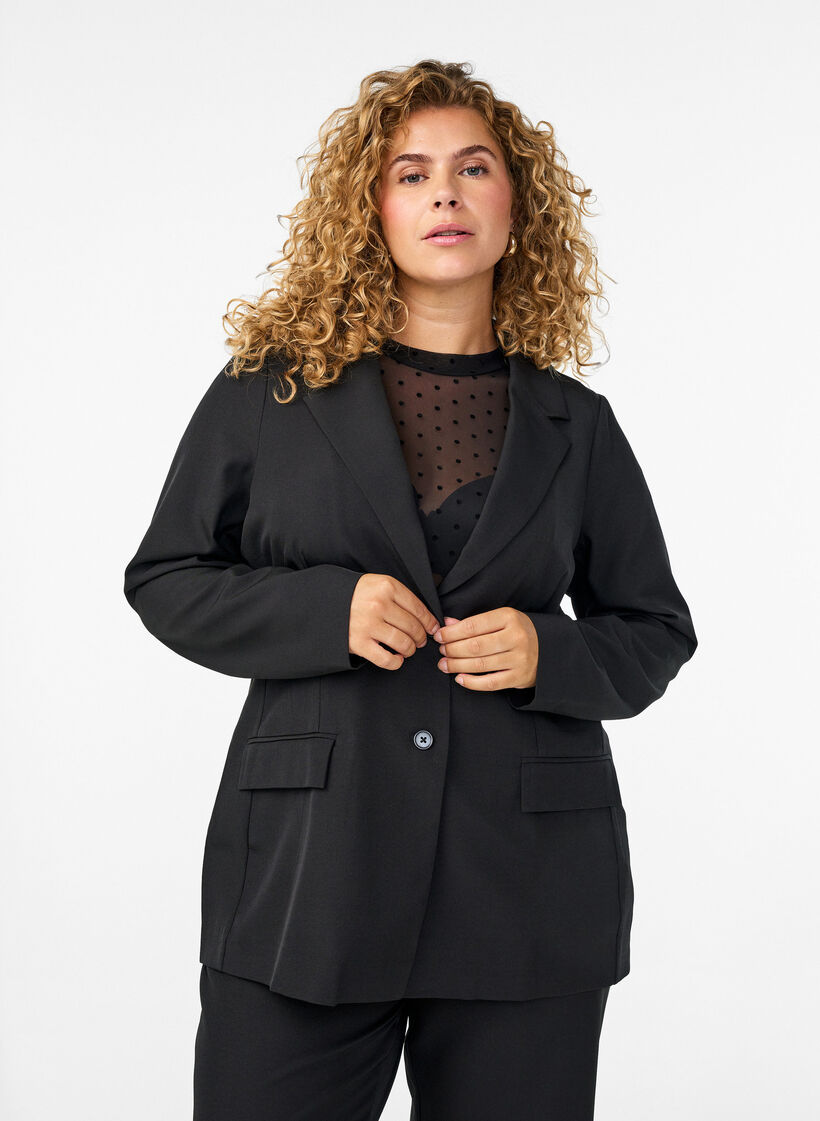 Marynarka z kieszeniami i rozcieciami, Czarne, Model image number 0