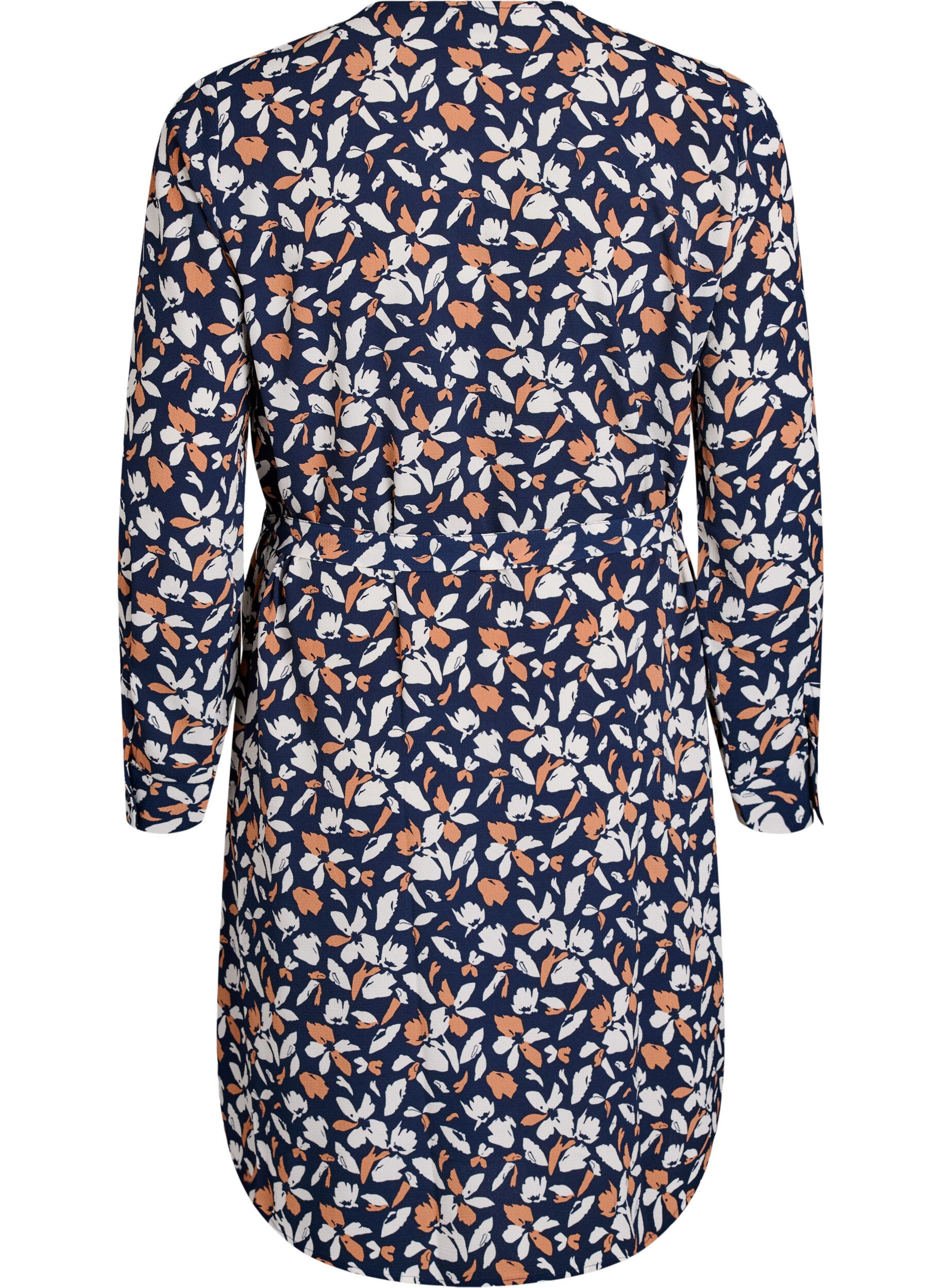 Zizzi Dluga sukienka koszulowa z paskiem do wiazania, Niebieskie, Packshot image number 1