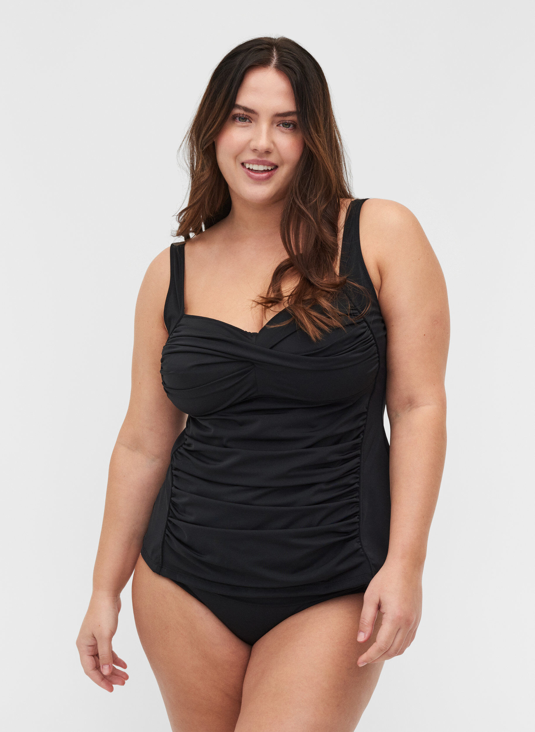 Zizzi Tankini z drapowanym przodem, Czarne, Model image number 0