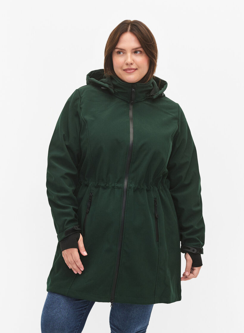 Kurtka softshell z odpinanym kapturem, Zielony, Model image number 0