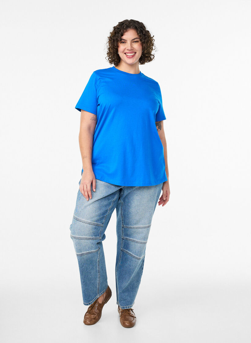 Podstawowa koszulka bawelniana z okraglym dekoltem, Niebieskie, Model image number 1