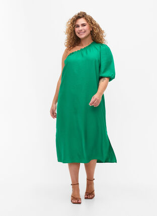 Sukienka na jedno ramie z wiskozy, Deep Mint, Model image number 0