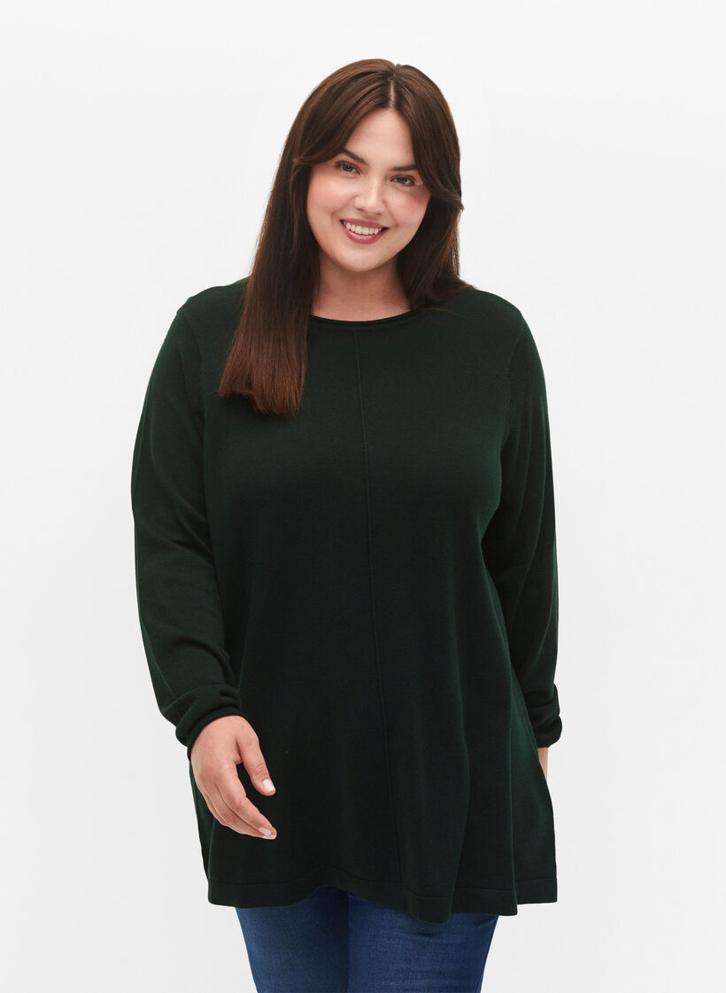 Dzianinowa bluzka z mieszanki bawelny i wiskozy, Zielony, Model image number 0