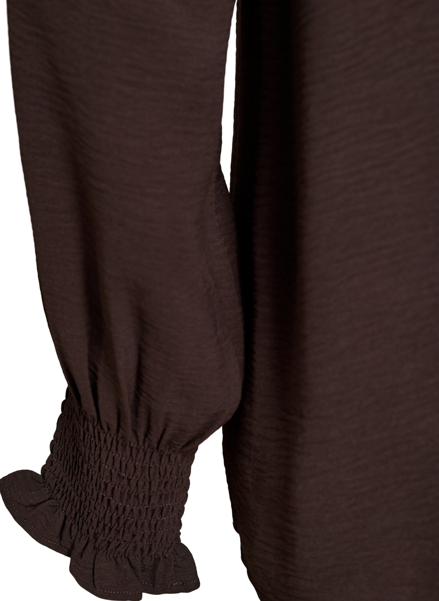 Zizzi Bluzka z bufiastymi mankietami i dekoltem w ksztalcie litery V, Brązowy, Packshot image number 3