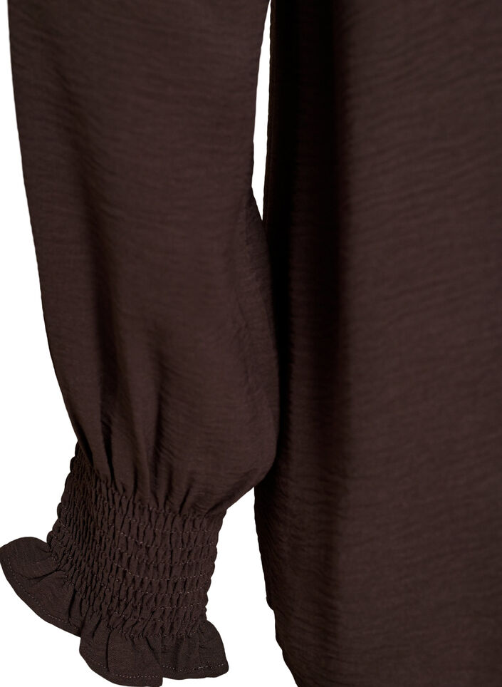 Bluzka z bufiastymi mankietami i dekoltem w ksztalcie litery V, Brązowy, Packshot image number 3