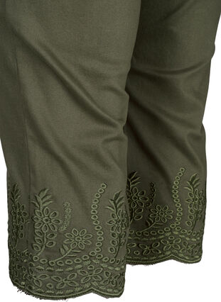 Wysokie spodnie 3/4 z haftem angielskim, Dusty Olive, Packshot image number 4