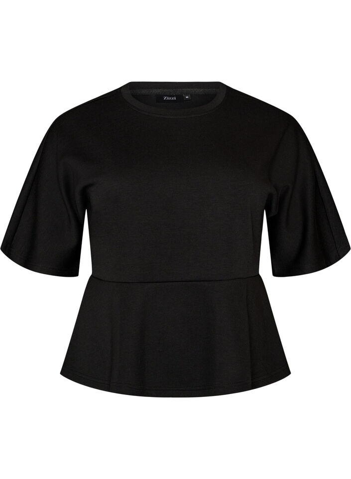 Bluzka peplum z rekawami do lokcia, Czarne, Packshot image number 0