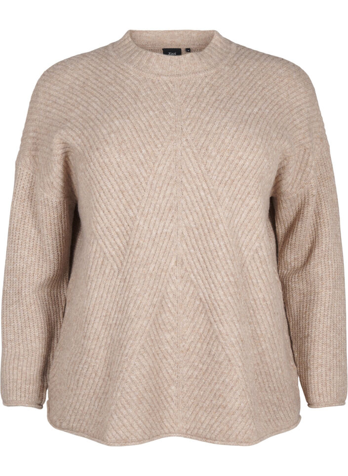 Sweter w paski z dlugimi rekawami, Simply Taupe Mel., Packshot image number 0
