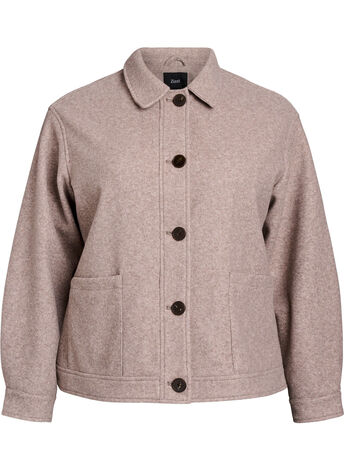 Krótka kurtka koszulowa z fredzlami, Beżowy, Model