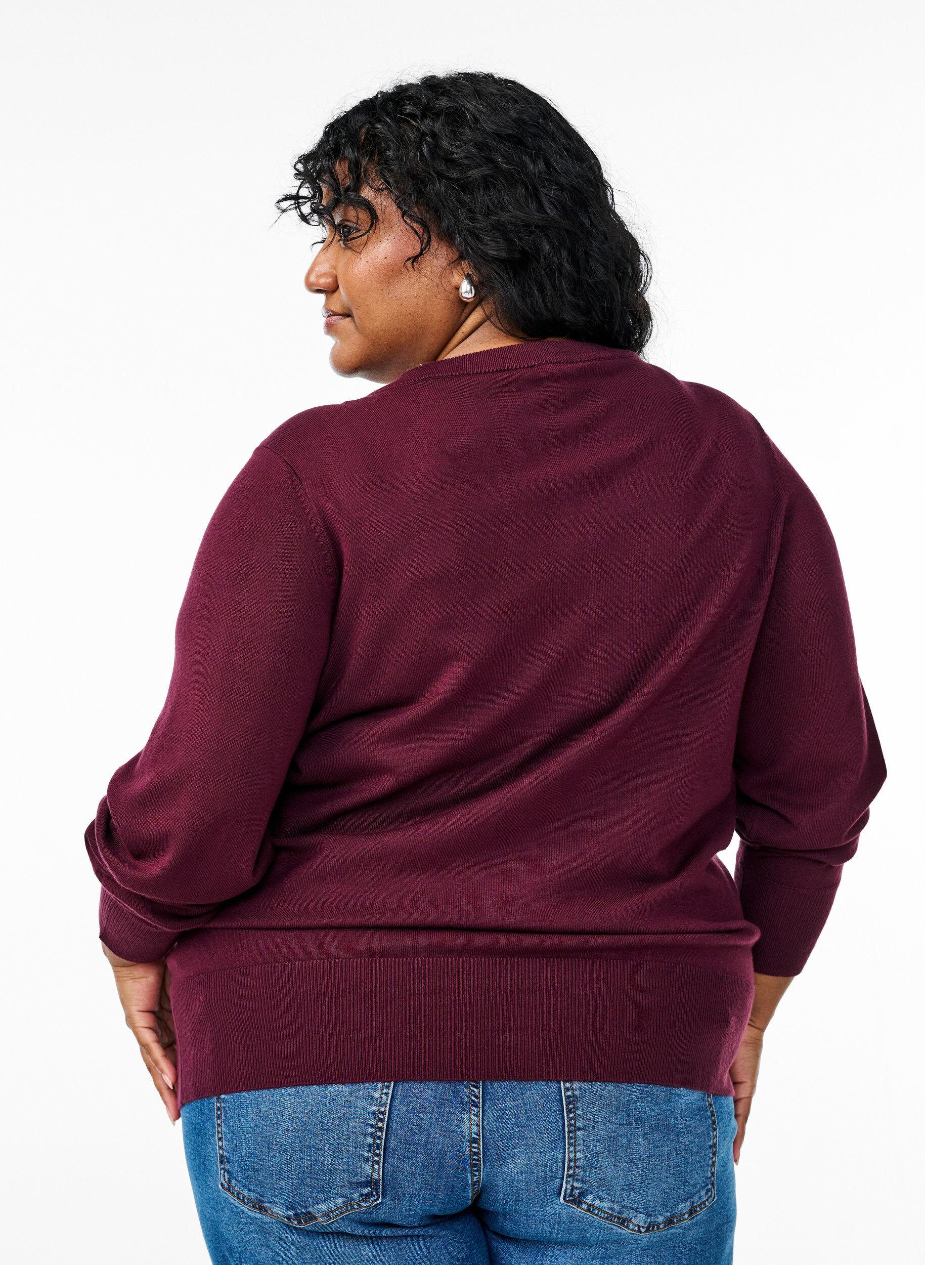 ZizziDzianinowy kardigan z okraglym dekoltem i guzikami, Czerwony, Model image number 2