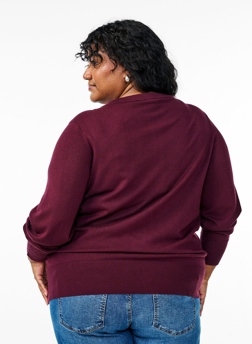 Dzianinowy kardigan z okraglym dekoltem i guzikami, Czerwony, Model image number 2