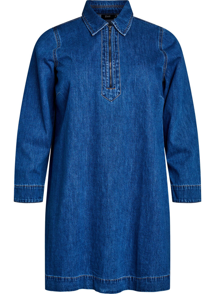 Kr&oacute;tkiej sp&oacute;dniczki z denimu z zamkiem i kolnierzykiem, Niebieskie, Packshot image number 0