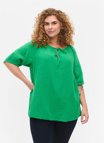 Bawelniana bluzka z rekawami 1/2, Bright Green, Model image number 0