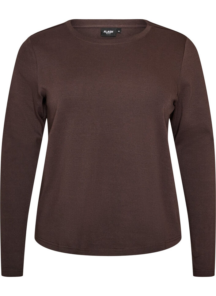 Basicowy T-shirt z dlugim rekawem i okraglym dekoltem, Brązowy, Packshot image number 0