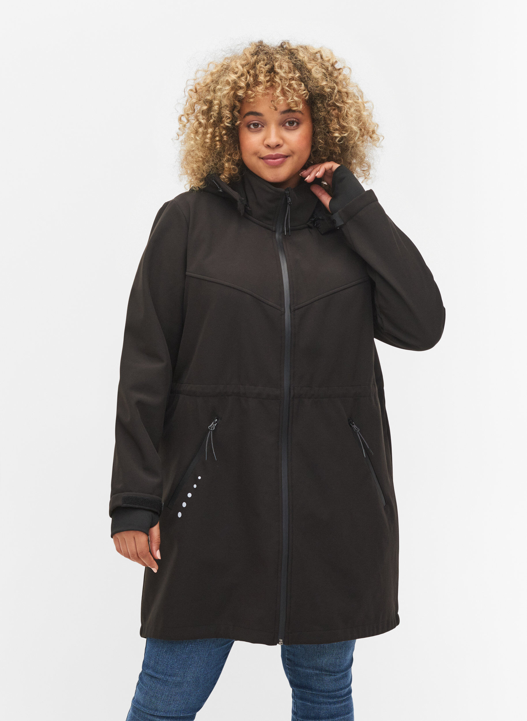 Zizzi Softshell jacket with fleece, Black Solid, Model image number 0