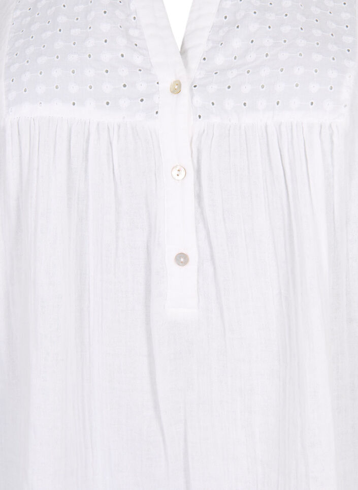 Tunic in cotton with embroidery anglaise, Bright White, Packshot image number 2