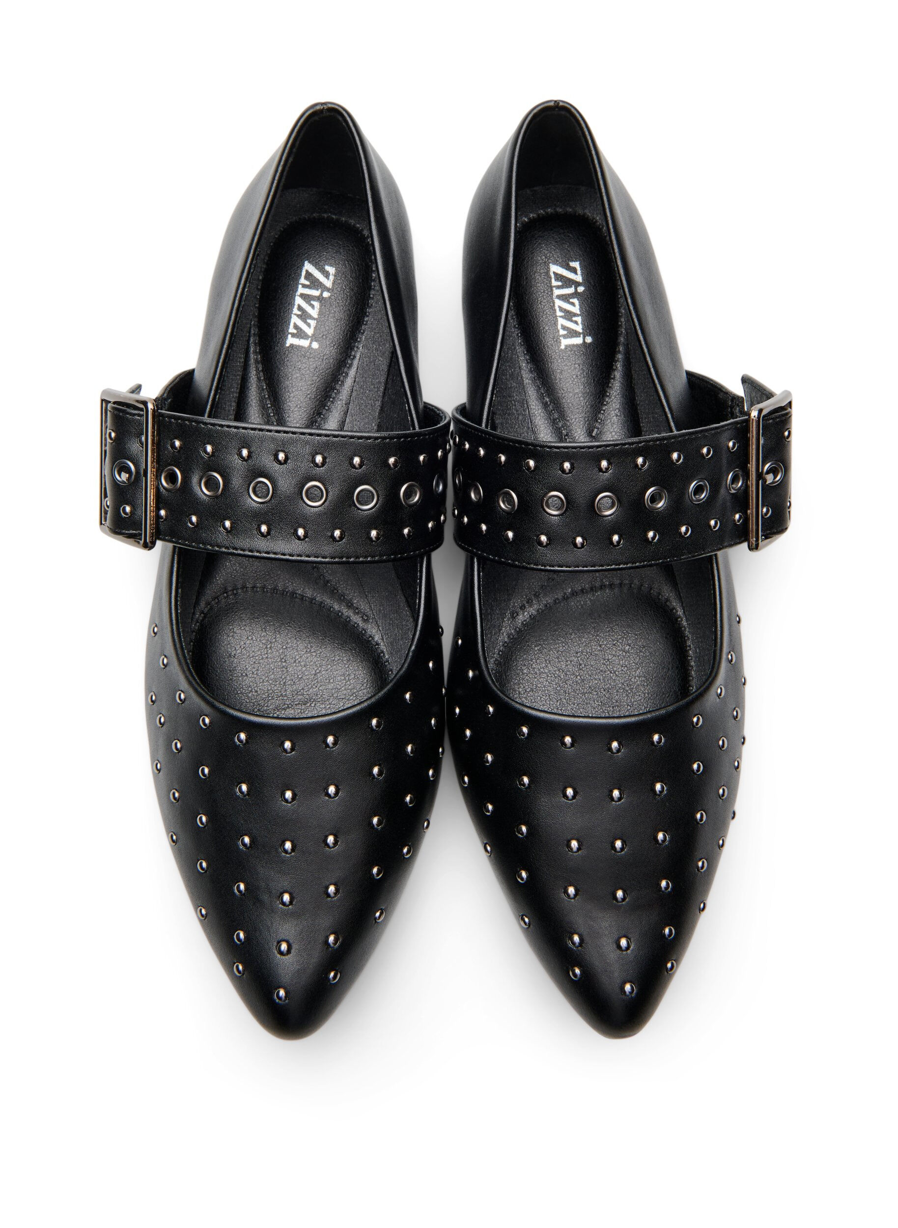 Zizzi Szerokie - Baleriny ze szpicem, klamra i cwiekami, Czarne, Packshot image number 2