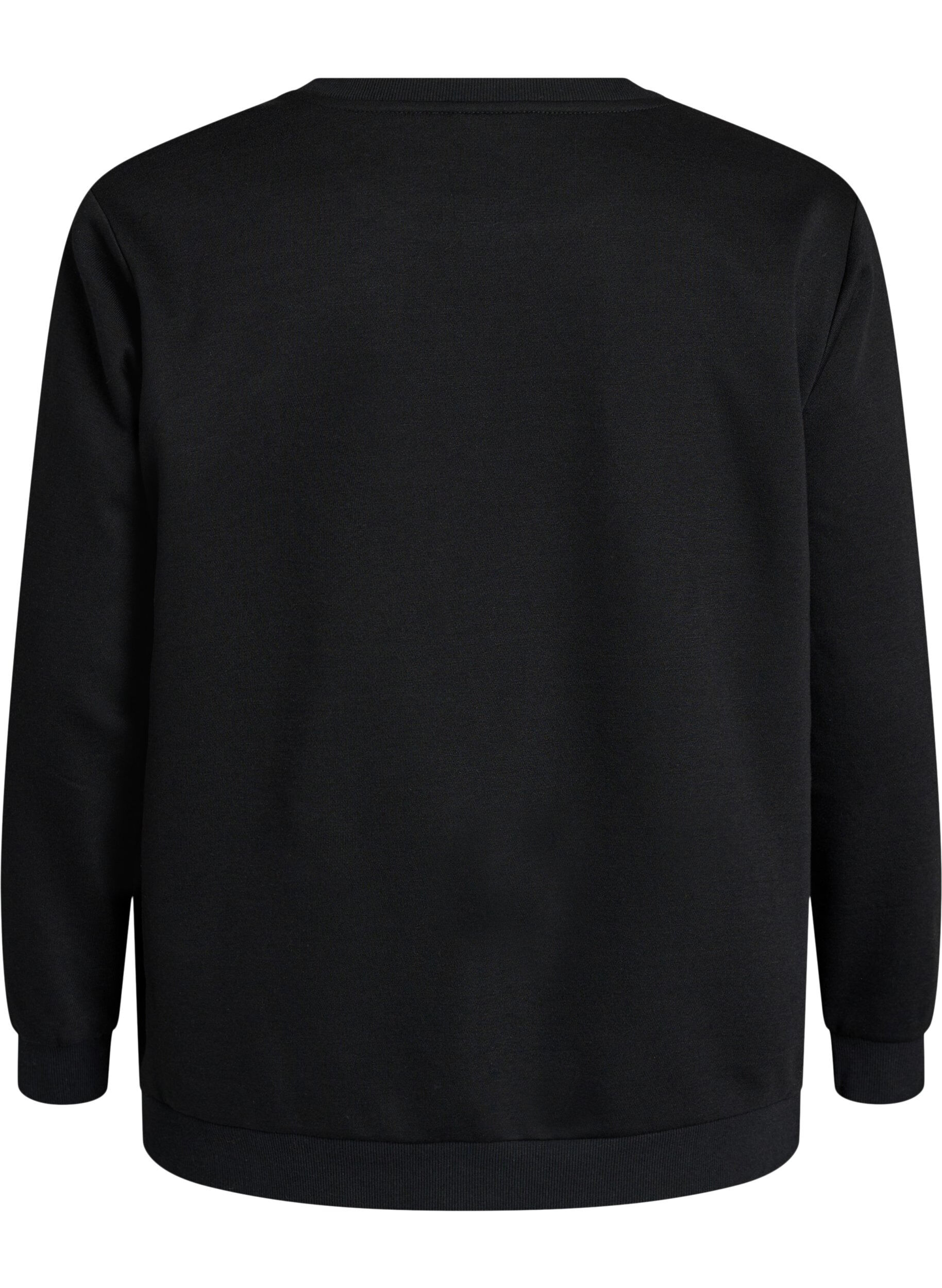 ZizziBluza z nadrukiem w r&oacute;ze i krysztalkami, Czarne, Packshot image number 1