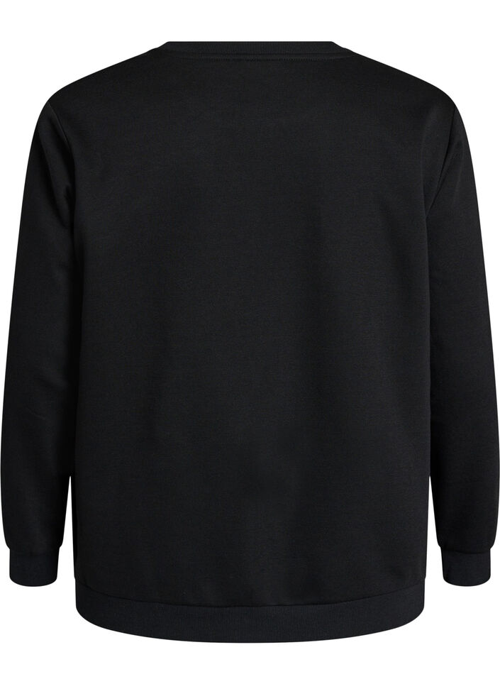 Bluza z nadrukiem w r&oacute;ze i krysztalkami, Czarne, Packshot image number 1