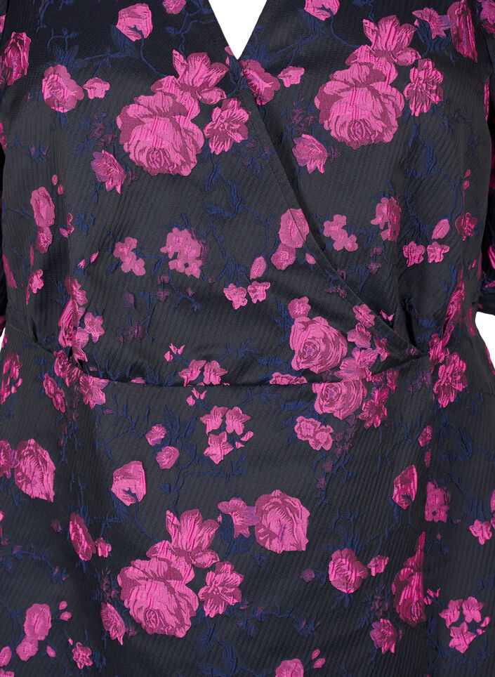 Krótka sukienka zakardowa o kopertowym fasonie, Black w. Red Rose, Packshot image number 2