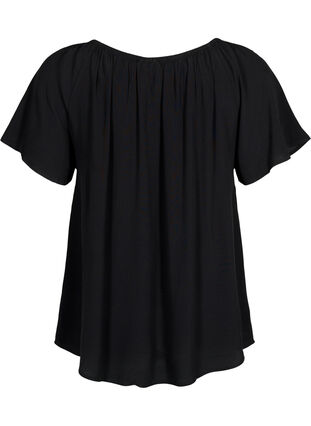 Gladka wiskozowa bluzka z krótkim rekawem, Black, Packshot image number 1
