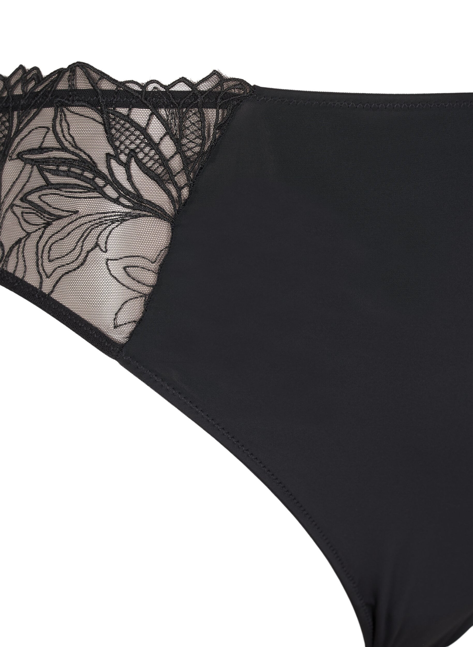 ZizziStringi z mikrofibry z koronka, Czarne, Packshot image number 2