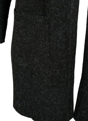 Dzianinowy kardigan w prazki z kieszeniami, Dark Grey Melange, Packshot image number 3