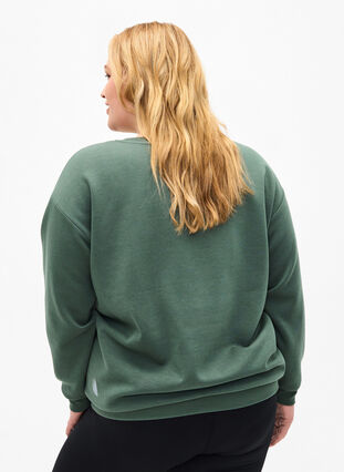 Bluza z napisem z tkaniny frotte, Duck Green, Model image number 1