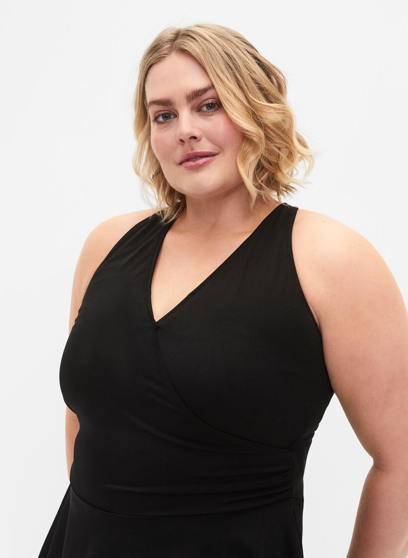 Sukienka kapielowa z wiazaniem krzyzowym z tylu i spódniczka, Black, Model image number 2