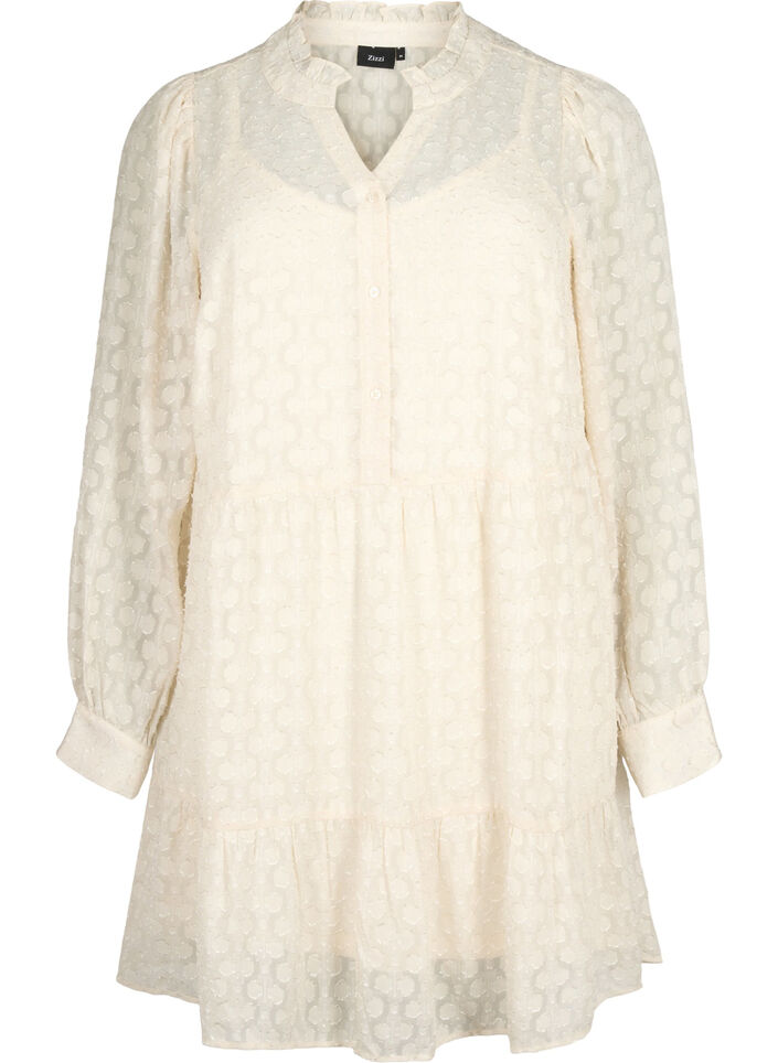 Zakardowa sukienka z kolnierzykiem z falbana, Birch, Packshot image number 0