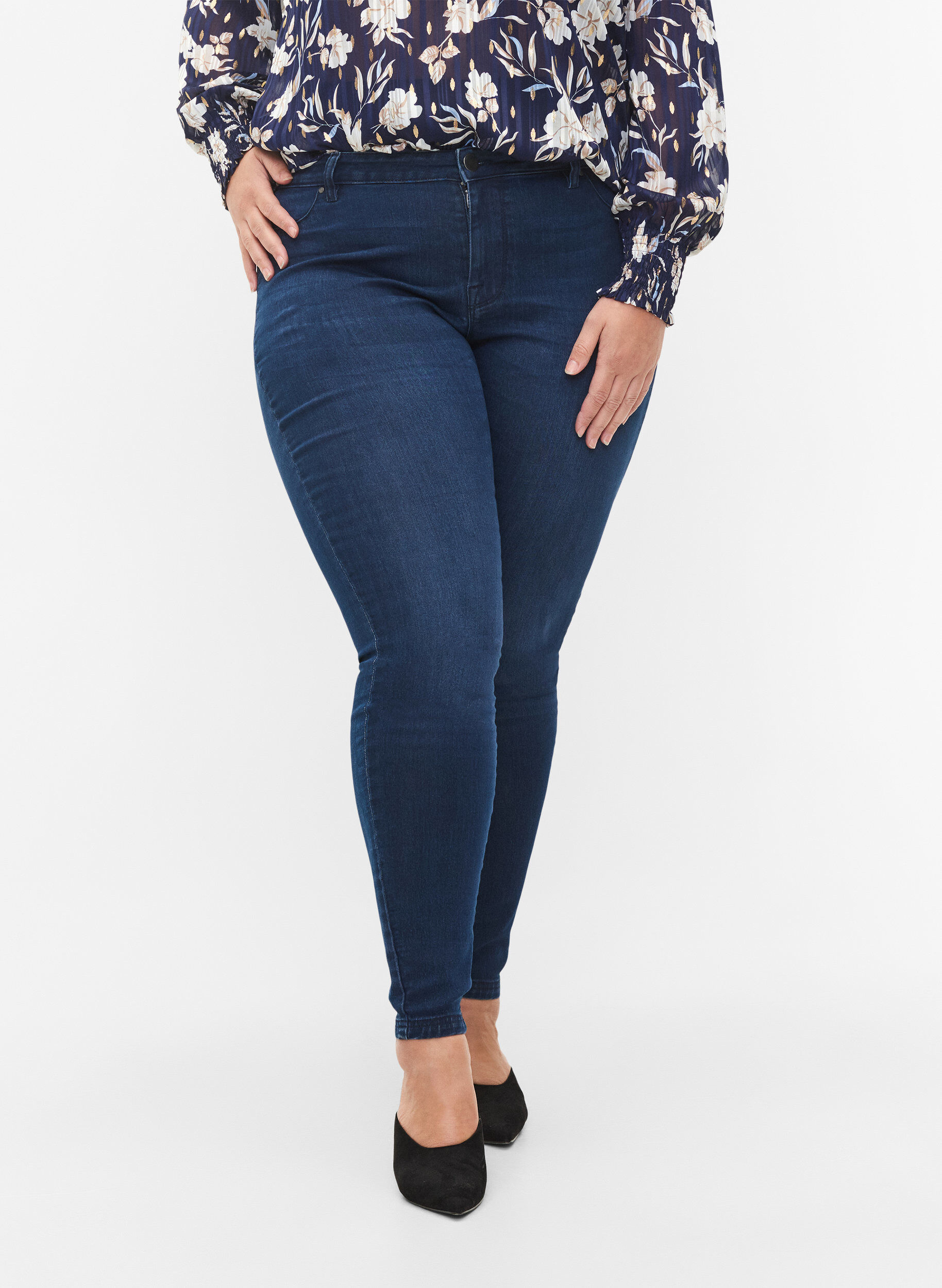 Zizzi Jegginsy z mieszanki bawelny, Dark blue denim, Model image number 2