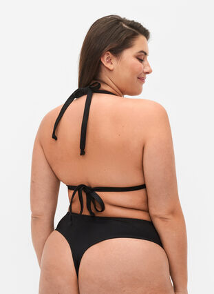 Trójkatny biustonosz bikini w jednolitym kolorze, Black, Model image number 1