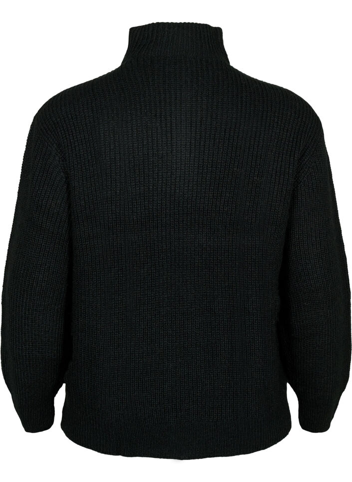 Dzianinowy golf z&nbsp;zamkiem, Czarne, Packshot image number 1