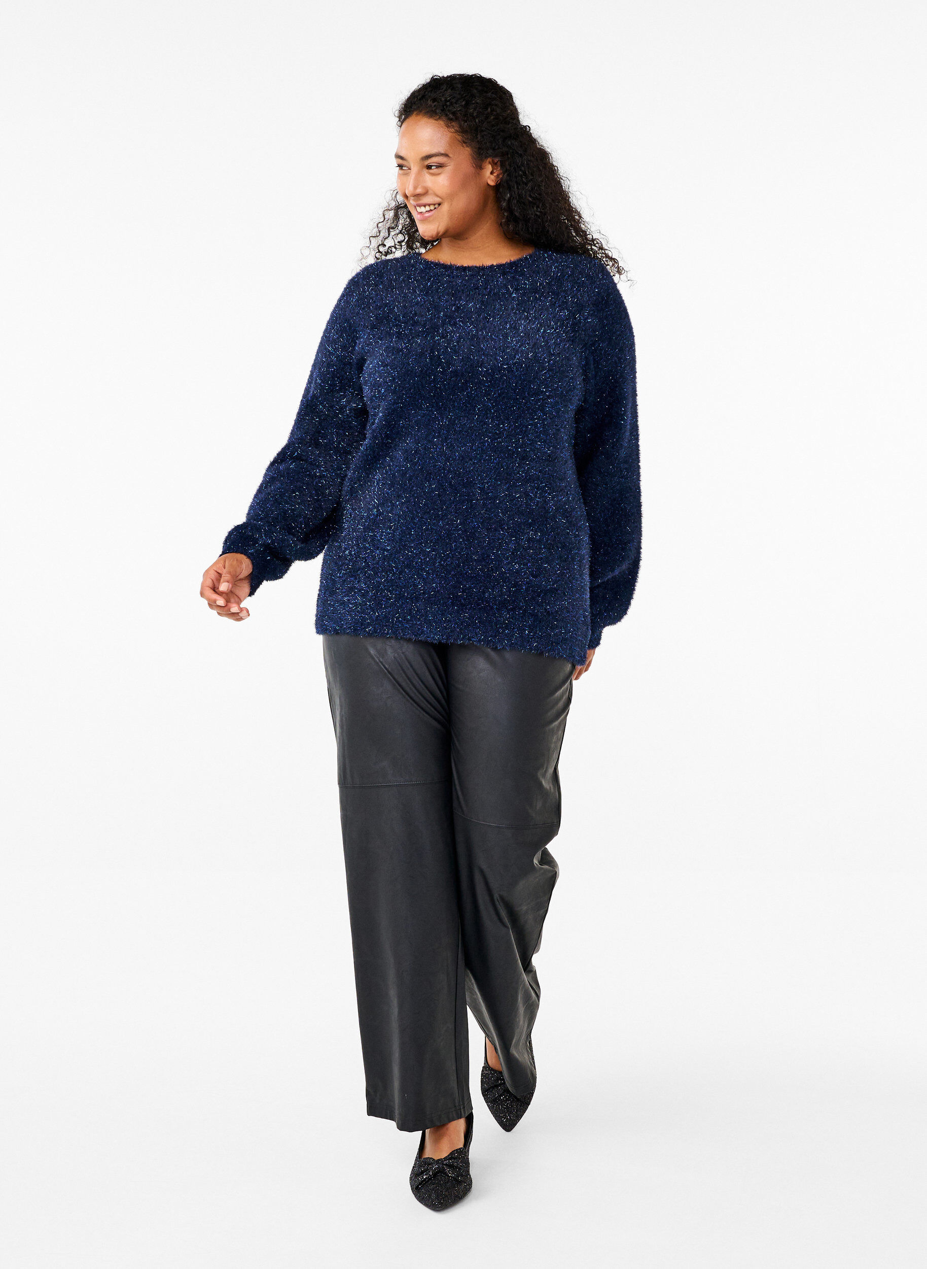 Zizzi Dzianinowa bluzka z brokatowa nitka, Niebieskie, Model image number 1