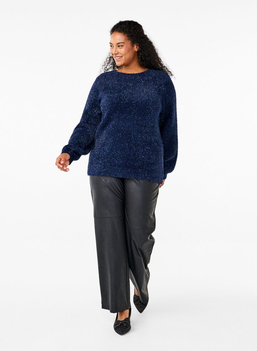 Dzianinowa bluzka z brokatowa nitka, Niebieskie, Model image number 1