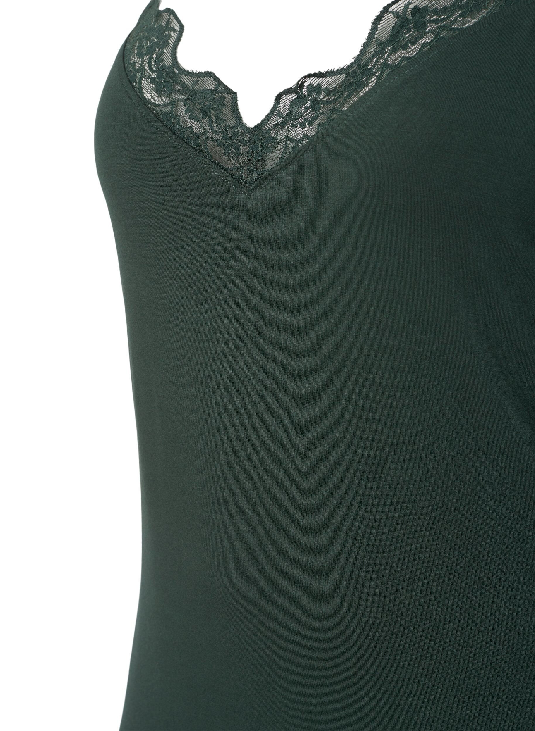 Zizzi Koszula nocna z wiskozy z koronkowym wykonczeniem, Zielony, Packshot image number 2