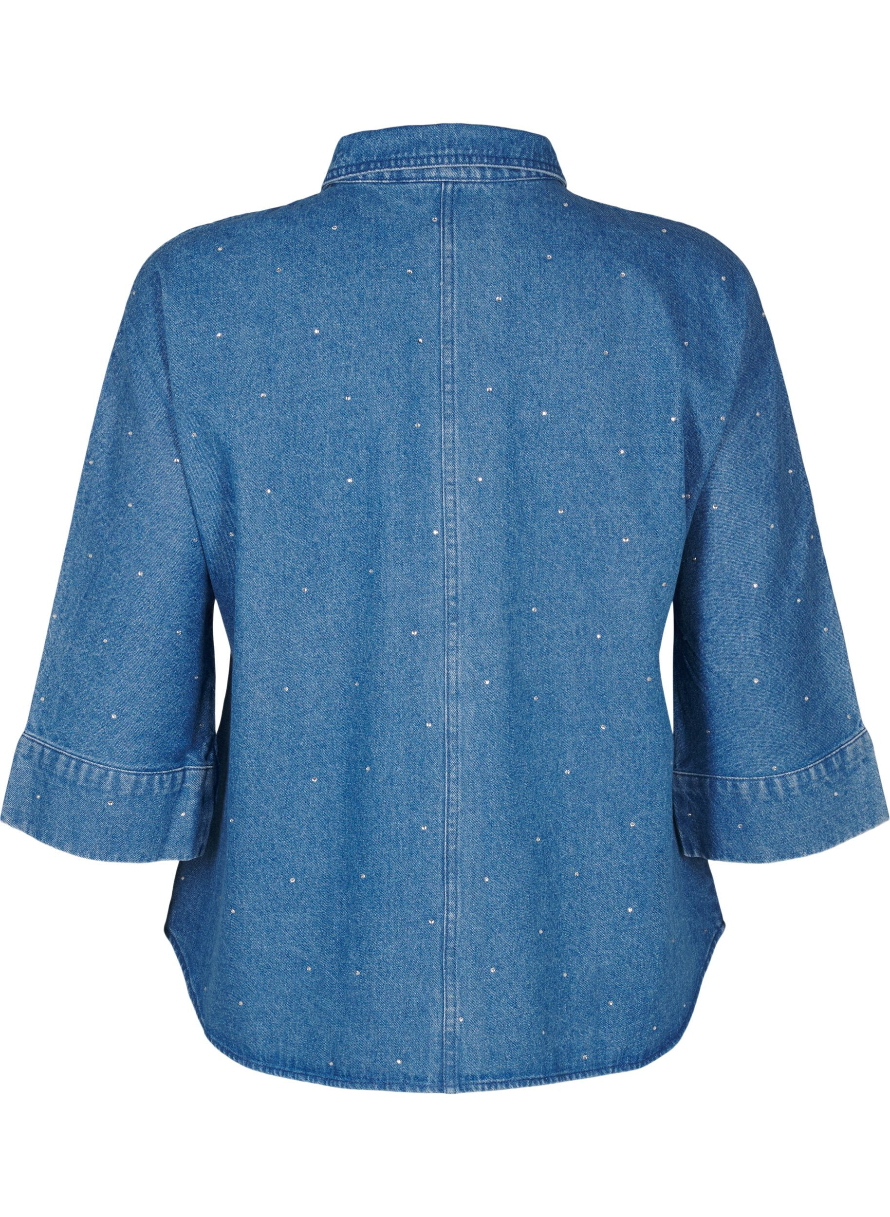 Zizzi Dzinsowa koszula z&nbsp;krysztalkami i&nbsp;rekawami 3/4, Bl. Denim Rhinestone, Packshot image number 1