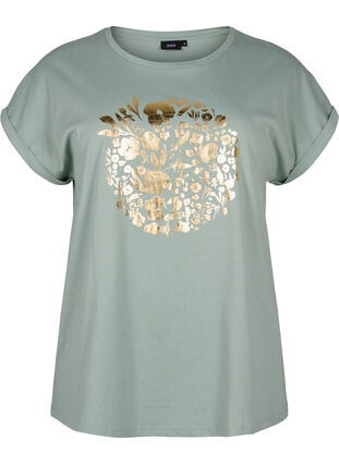 T-shirt z organicznej bawelny ze zlotym nadrukiem, Ch.Green Gold Flower, Packshot image number 0