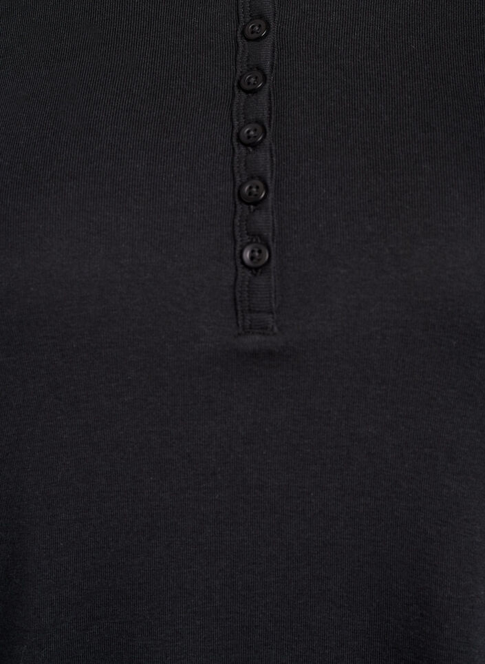 Bluzka z dzerseju z guzikami i falistymi brzegami, Czarne, Packshot image number 2