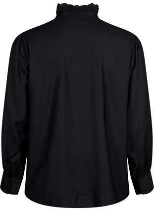 Wiskozowa bluzka koszulowa z marszczeniami, Black, Packshot image number 1