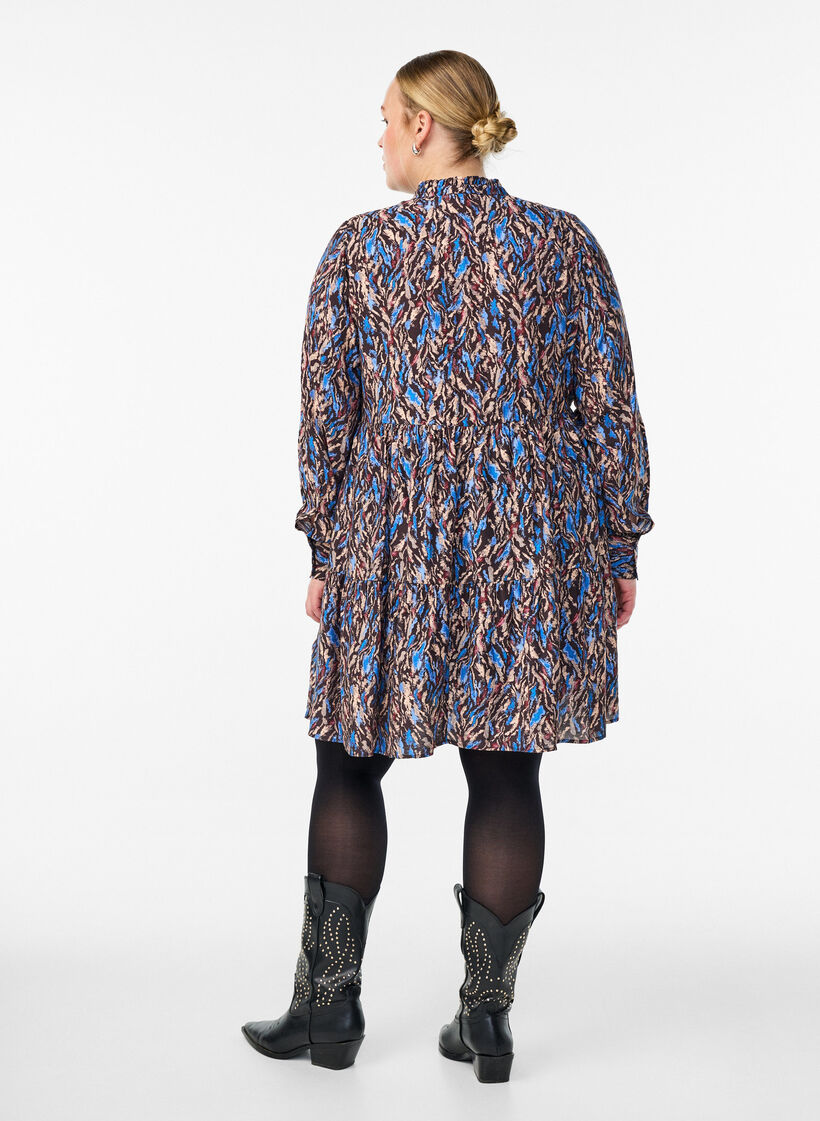 Sukienka w kroju A z falbanka na kolnierzu, Niebieskie, Model image number 2