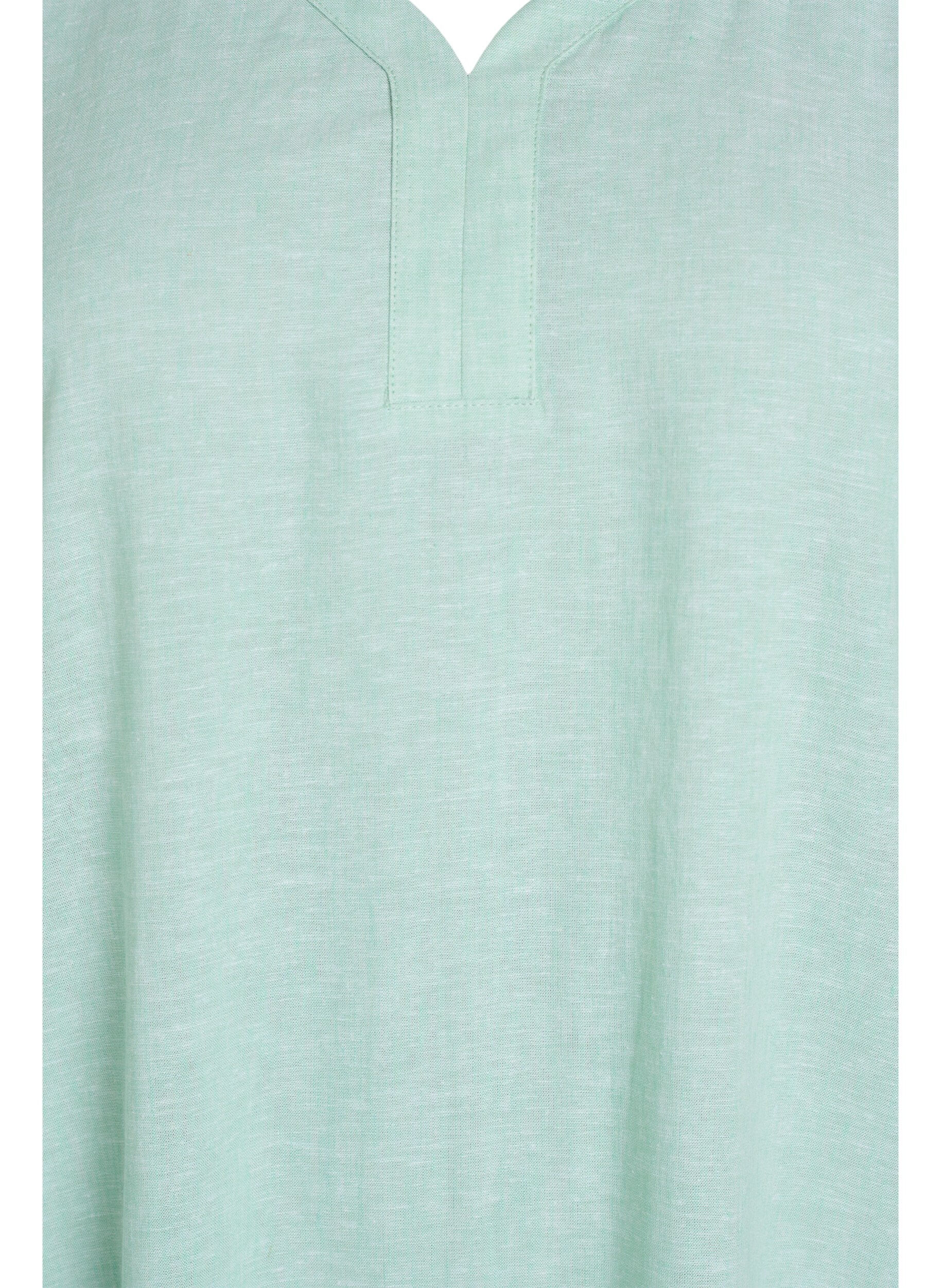 Zizzi Sukienka midi z lnu i wiskozy z kr&oacute;tkim rekawem, Zielony, Packshot image number 2